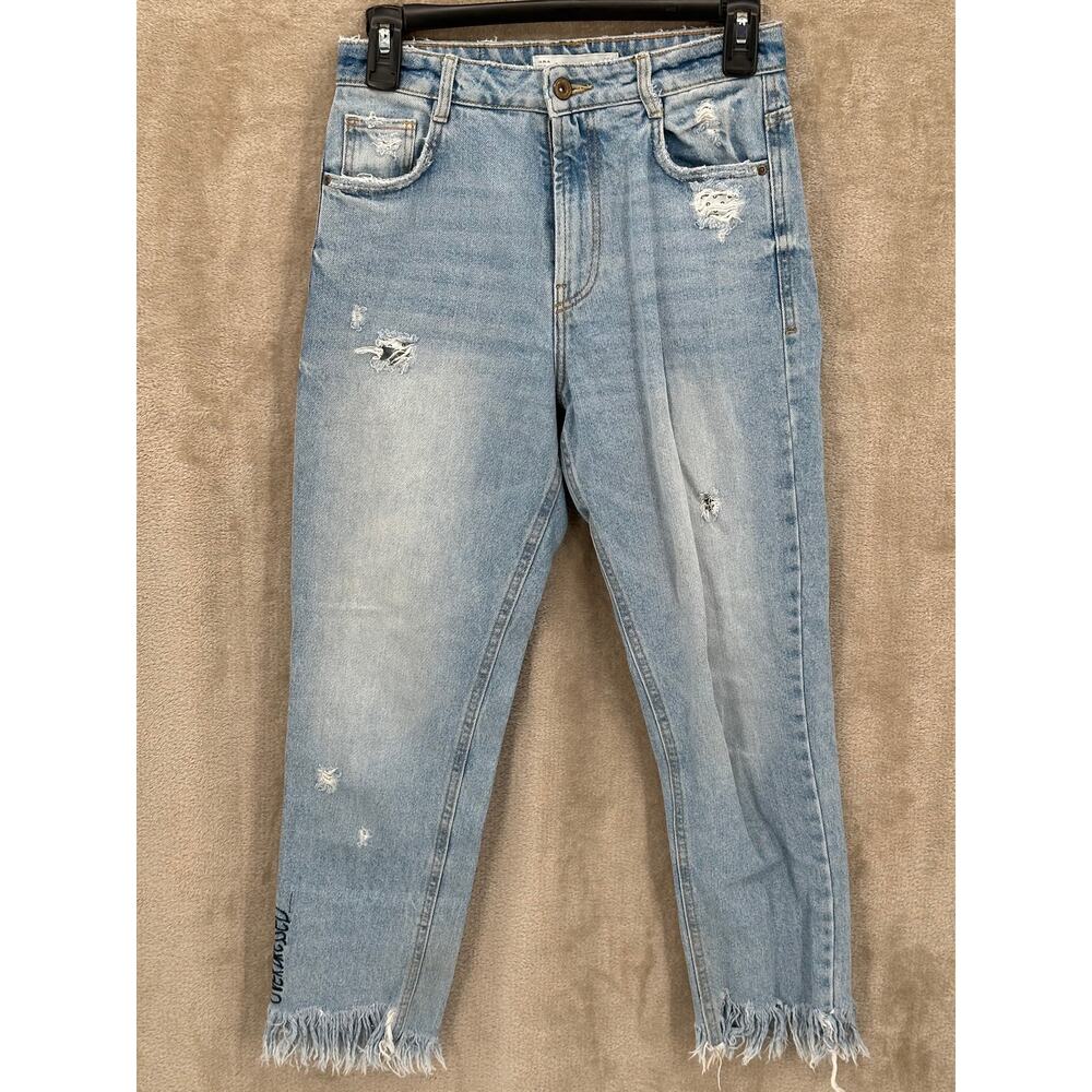 Zara Trafaluc Jeans Womens 2 Distressed Overdressed Embroidered Frayed Festival‎